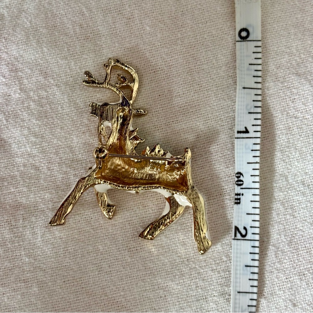 Vtg White Enamel Red Rhinestone Rudolph Red Nose Reindeer Christmas Brooch Pin - Picture 3 of 3